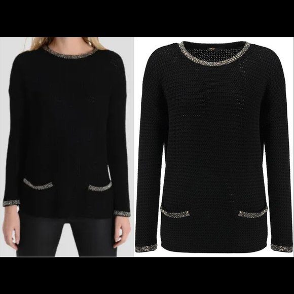 Maje Sweaters - New Maje Kool rhinestone patch pocket knit oversized boxy pullover sweater